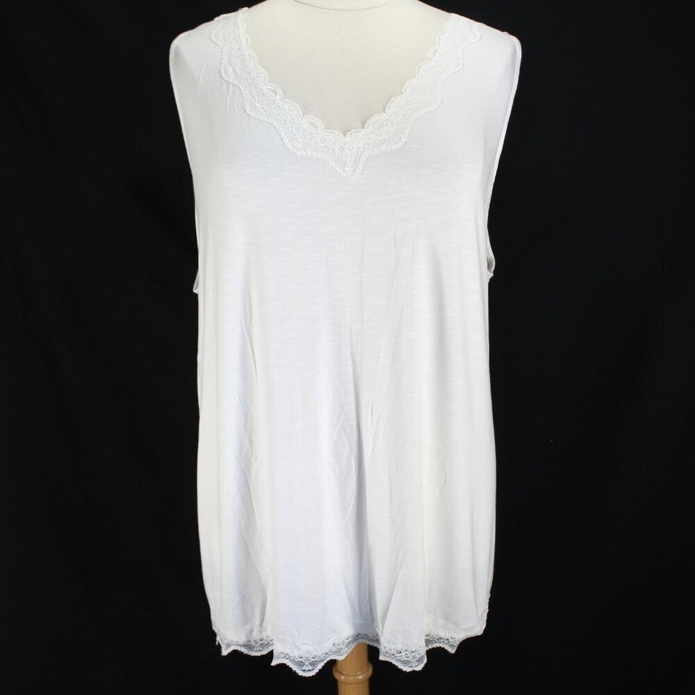 Lane Bryant Lace Trim Tank Top Size 34/36 Ivory V Neck Rayon Knit Womens